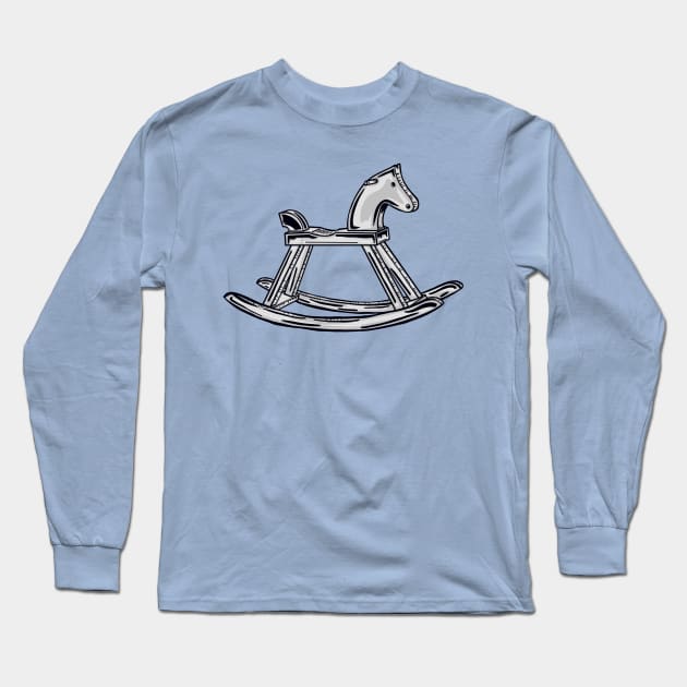 Black And White Rocking Horse With Blue Horse Long Sleeve T-Shirt by missmann